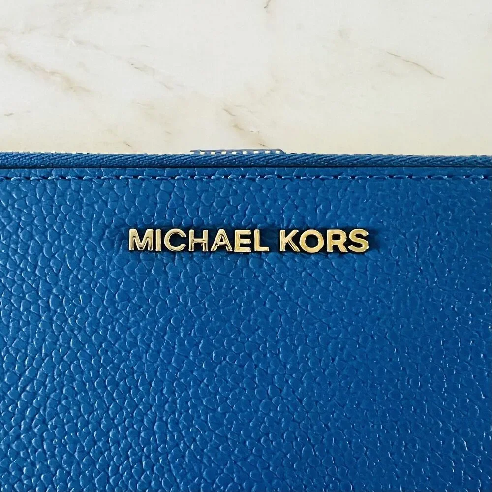 MICHAEL KORS Vintage Blue Leather Double Zip Wallet Wristlet